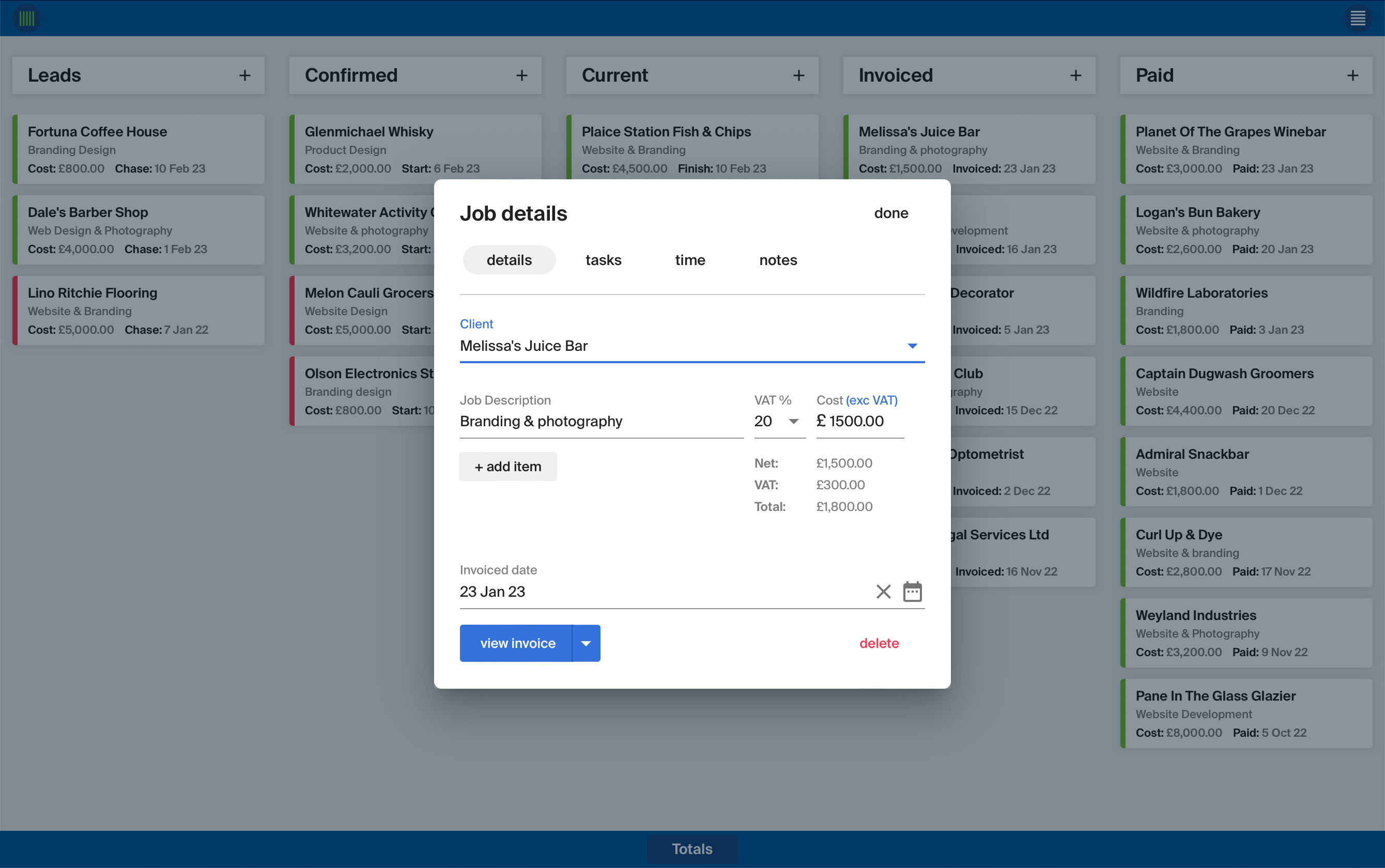 Track time, add tasks & notes